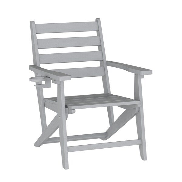 Flash Furniture Tolleson Adirondack Dining Chair w/Fold Out Cup Holder, Weather Resistant Recycled HDPE in Gray LE-HMP-2037-10-GRY-GG - main